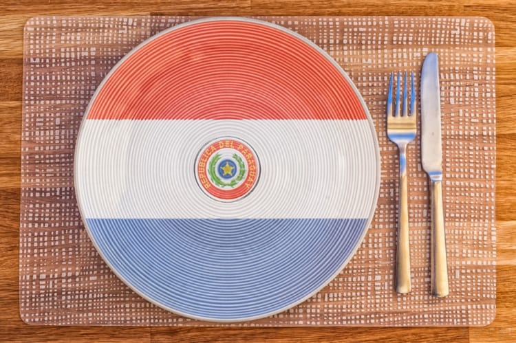 パラグアイ国旗柄のお皿とフォークとナイフ