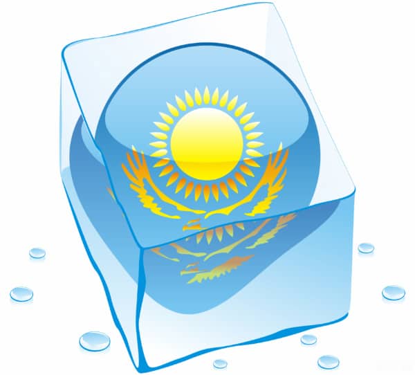 カザフスタン国旗の模様が正方形の氷の中に入っているイラスト