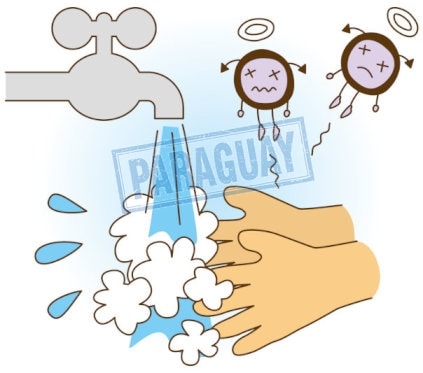 水道水で手を洗っているイラストとParaguayの文字