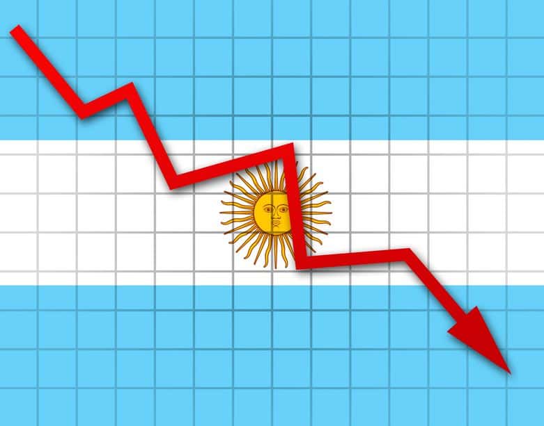 アルゼンチン国旗と下落の矢印