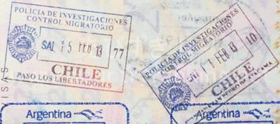 チリの入国出国スタンプ写真